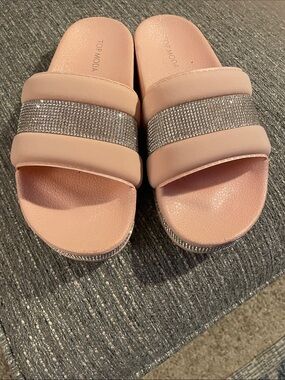 TOP Moda Blush Pink Slide Sandals with Rhinestone Band